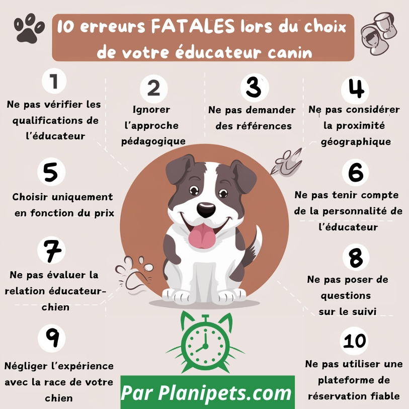 Infographie 10 erreurs fatales lors du choix de l'éducateur canin